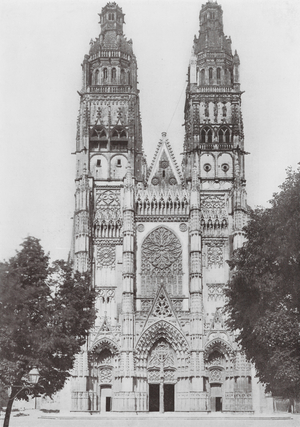 French Cathedrals: Tours, Western Towers (b/w photo)