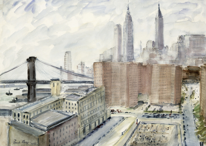 Brooklyn Bridge Looking Towards Wall Street, 1953 (watercolour and bodycolour)