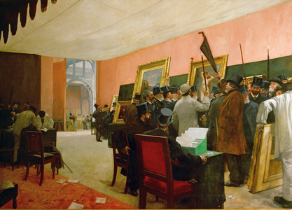 Une seance de jury de peinture au Salon des Artistes francais (painting on canvas)