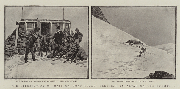 The Celebration of Mass on Mont Blanc, erecting an Altar on the Summit (engraving)