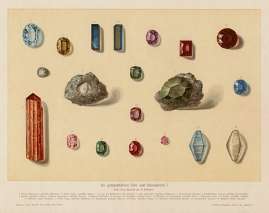 The most common precious gemstones (colour litho)