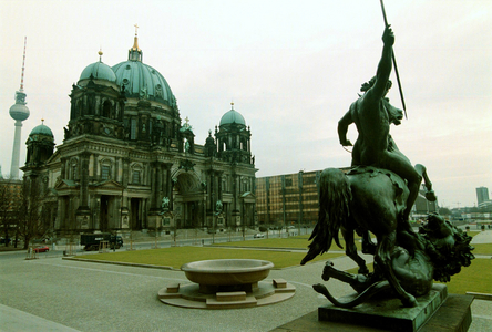 Berlin Cathedral Berlin Cathedral with equestrian statue in front of the Old Museum, (TV Tower ..., 2000 (photo)