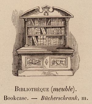 Le Vocabulaire Illustre: Bibliotheque (meuble); Bookcase; Bucherschrank (engraving)