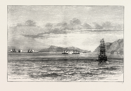 The Tetuan and the Vitoria Exchanging Broadsides, Sketched from H.M.S. Research, 1873 Engraving