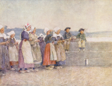 Watching for the Fishing-fleet, Concarneau (colour litho)