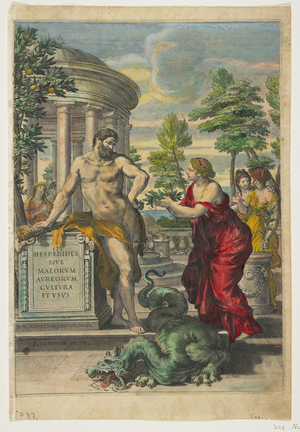 Frontispiece and Title Page from Hesperides, 1646 (coloured engraving)