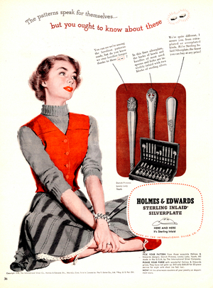 advert for Holmes and Edwards silver cutlery , published in american magazine, 1948