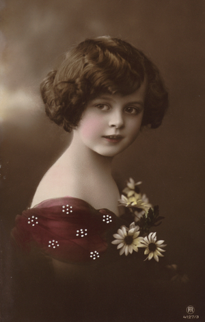 Young girl with flowers (coloured photo)