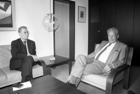Willy Brandt (R, Germany SPD) talking to Bonn..., 1991 (photo)