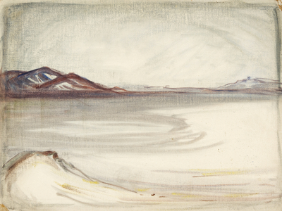 Sketch of a Lakeside Scene (oil on canvas board)