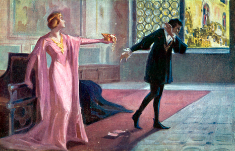 Hamlet and Ophelia (colour litho)
