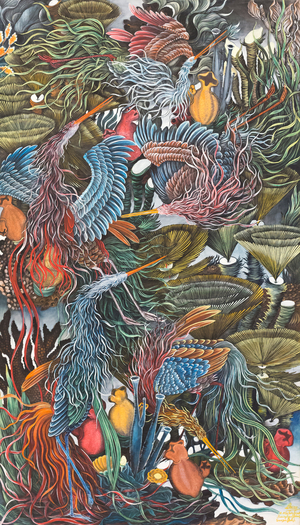 Heron birds, c. 1980 (acrylic and watercolour on canvas)