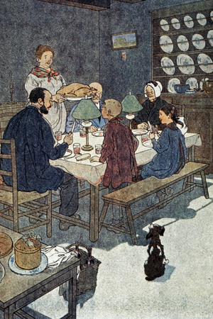 Christmas turkey, Christmas Eve in the country, ca. 1925 (illustration)