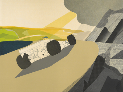 Formula Car in Mountains, 1978-82, printed 1985 (colour screenprint on paper)