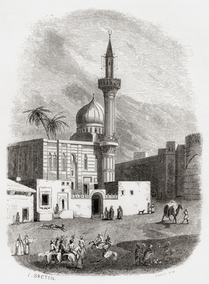Al-Mahmoudia Mosque aka the Mosque of Mahmud Pasha, Cairo, Egypt, seen here in the 19th century, from "Monuments de Tous les Peuples" by Ernest Breton, published 1843 (engraving)