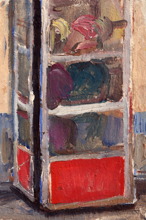 In a Telephone Booth, 1972 (oil on card)