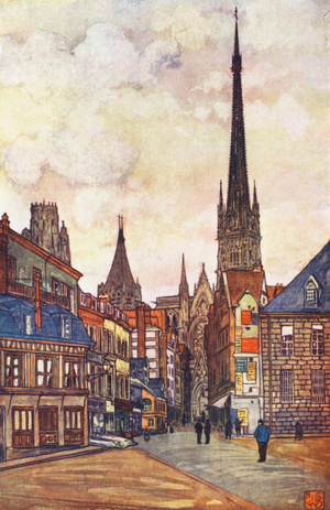 A Street in Rouen (colour litho)