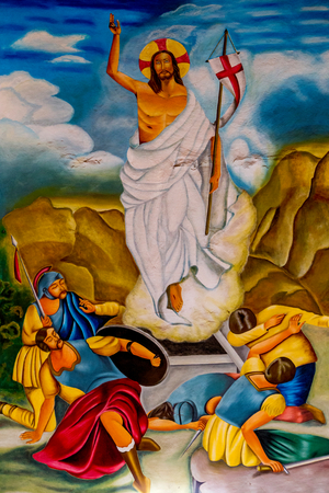 Resurrection fresco in Cristo Risorto de Hedzranawoe catholic parish church, Lomé, Togo. (photo)