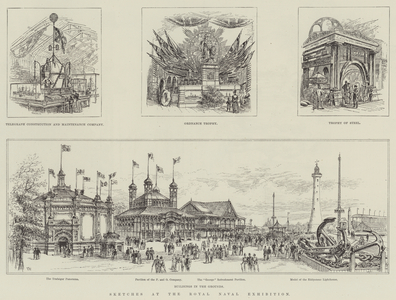 Sketches at the Royal Naval Exhibition (engraving)