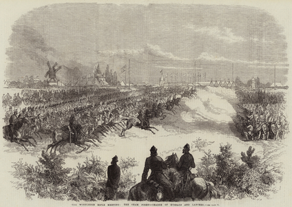 The Wimbledon Rifle Meeting, the Sham Fight, Charge of Hussars and Lancers (engraving)