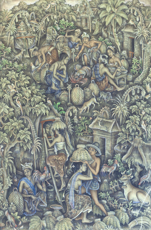 Ceremony connected with storing the newly harvested rice in the lumbung (tempera on canvas)
