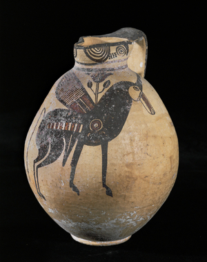 Jug with black-figured winged gazelle Painted terracotta, Late Iron Age (terracotta)