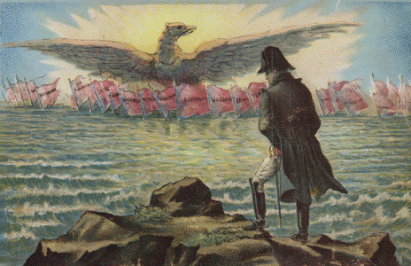 Napoleon recollecting his victories (colour litho)