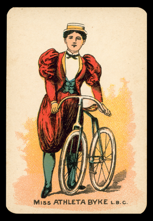 Old Maid card: Miss Athleta Byke, LBC (colour litho)
