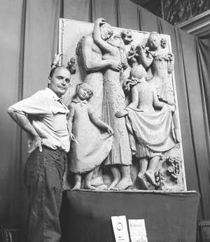 The "Grand Prix de Rome" (sculpture), Paris, July 10, 1951 : French sculpteur Albert Feraud (b/w photo)