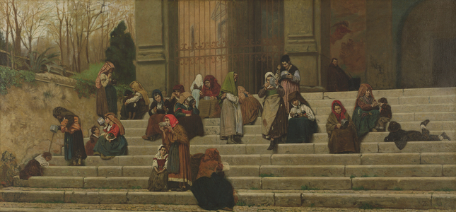 The poor on the steps of the Convent of Aracoeli in Rome, 1872 (oil on canvas)