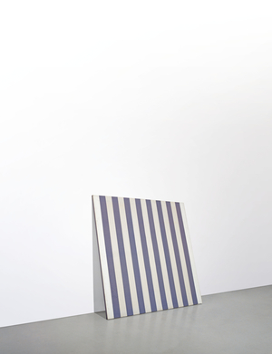 Peinture Acrylique Blanche sur Tissu Raye Blanc et Bleu, 1971 (acrylic and fabric)