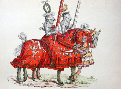 Knights with horses move to the tournament