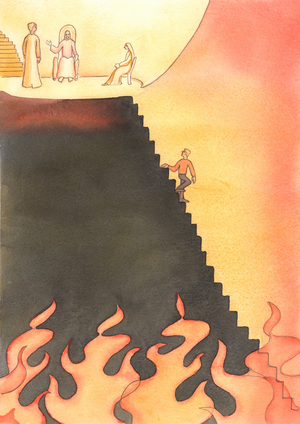 We have a choice, to descend into sin and Hell, or to follow Christ's Way to Heaven, 2005 (w/c on paper)