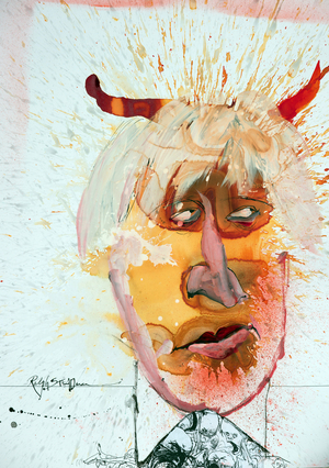 British Politics, Boris Johnson 1a (ink and acrylic on paper)