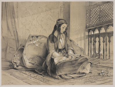 View of Constantinople. A young girl in a room.