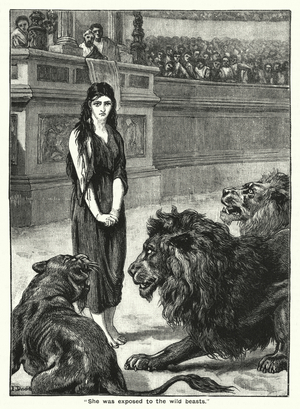 "She was exposed to the wild beasts" (engraving)