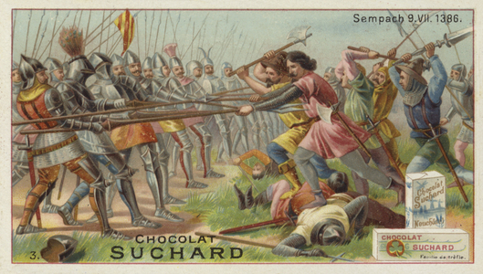 Battle of Sempach, Switzerland, 9 July 1386 (chromolitho)