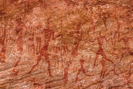 Rock painting depicting some cows, Tassili n’Ajjer, Tadart Rouge - Period of the horse, Tassili n'Ajjer, Algeria, 2000 (photo)