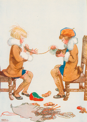 Getting the wool ready (colour litho)