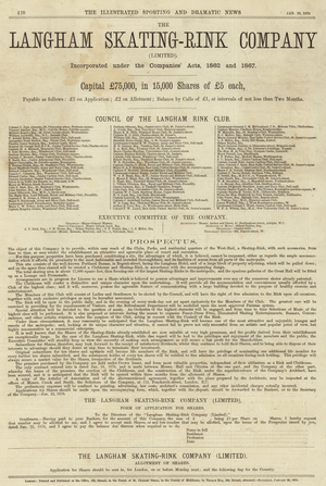 Prospectus of The Langham Skating-Rink Company (engraving)