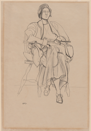 A Woman seated in a Windsor Chair, c.1919-1922, (black crayon on paper)