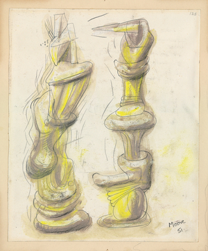 Ideas for Sculpture, 1950-1951 (watercolour, coloured wax crayons and black crayon on paper)