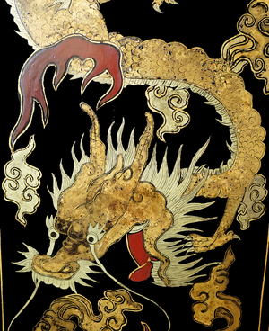 Chinese lacquered black and gold, 18th century screen