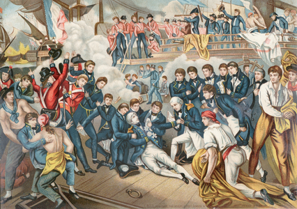 The death of Admiral Lord Nelson at the Battle of Trafalgar. 1811 (engraving)