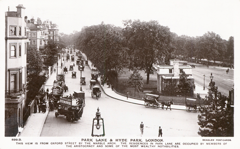 Park Lane and Hyde Park (b/w photo)