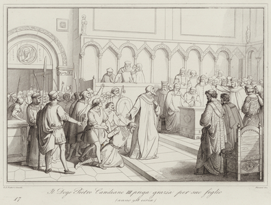 Il Doge Pietro Candiano III prega grazia per suo figlio, 958 (engraving)