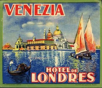 Luggage tag of the hotel in London in Venice