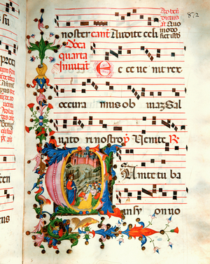 Antiphonary in note 5, a book which contains the chants to be sung by the choir during mass (parchment)