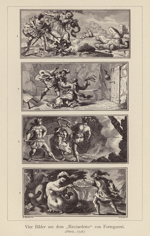 Four scenes from Niccolo Forteguerri's Ricciardetto (engraving)