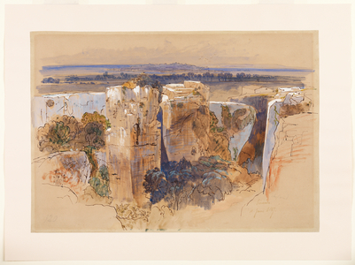Quarries of Syracuse, 11 June 1847 (graphite, pen & brown ink, w/c and bodycolour on buff wove paper)